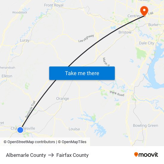 Albemarle County to Fairfax County map