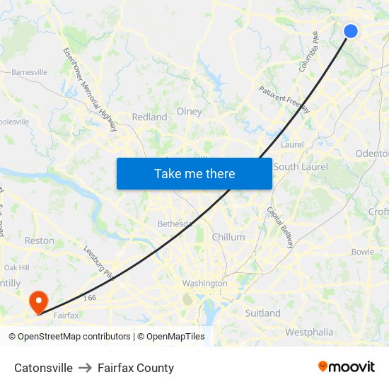 Catonsville to Fairfax County map