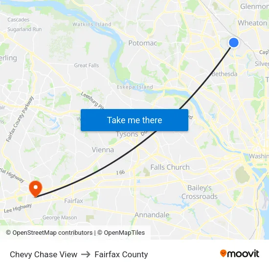 Chevy Chase View to Fairfax County map