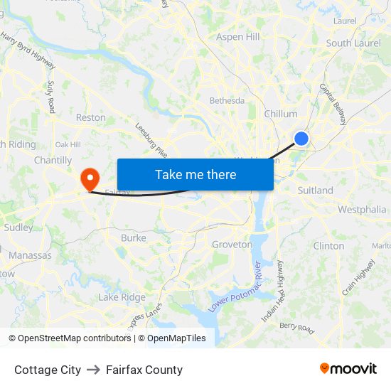 Cottage City to Fairfax County map