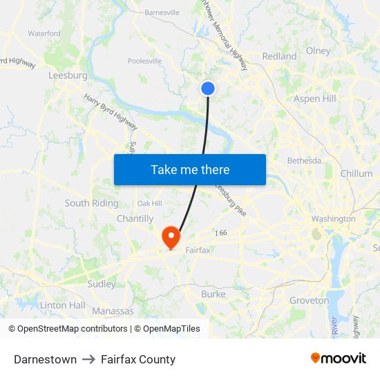 Darnestown to Fairfax County map