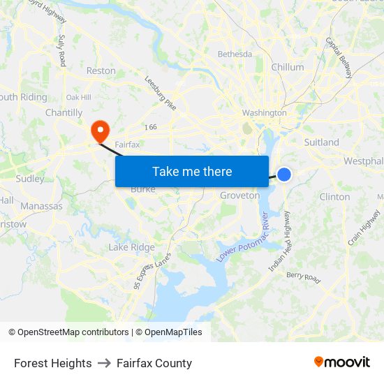 Forest Heights to Fairfax County map