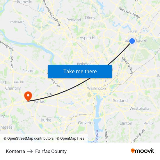 Konterra to Fairfax County map