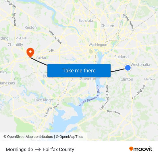 Morningside to Fairfax County map