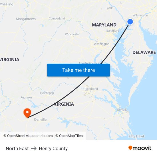 North East to Henry County map