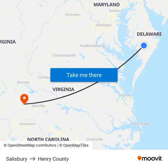 Salisbury to Henry County map