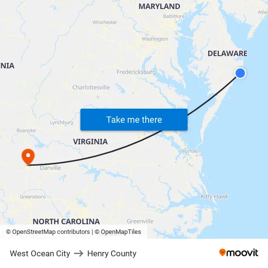 West Ocean City to Henry County map