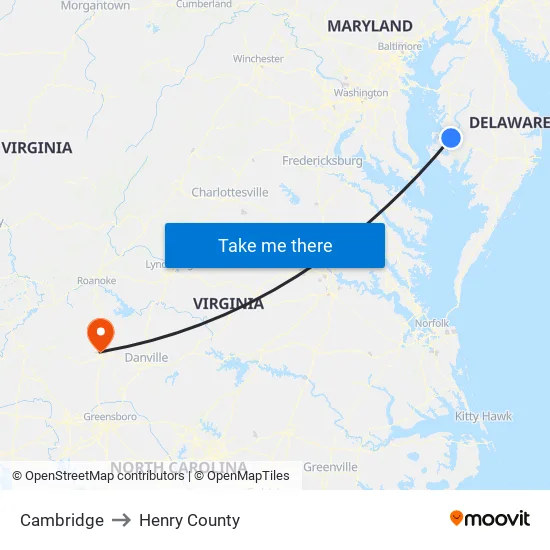 Cambridge to Henry County map
