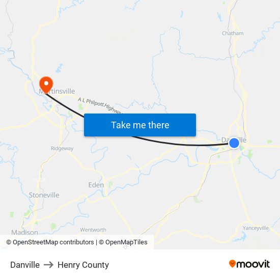 Danville to Henry County map