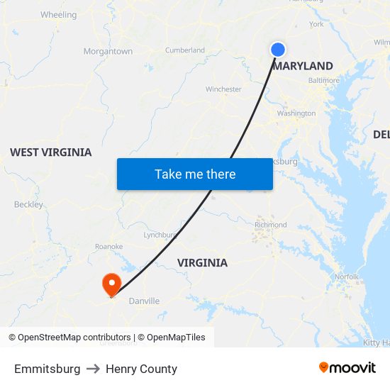 Emmitsburg to Henry County map