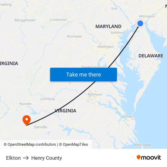 Elkton to Henry County map