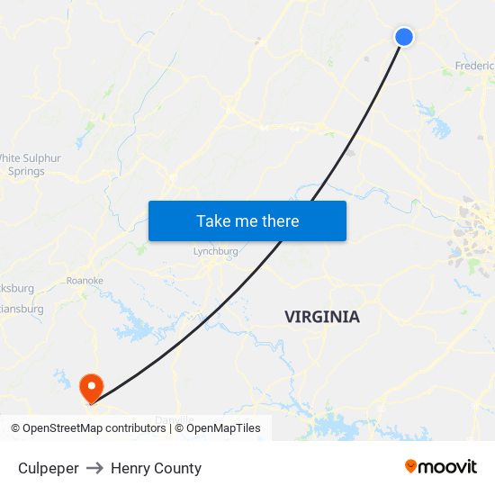 Culpeper to Henry County map