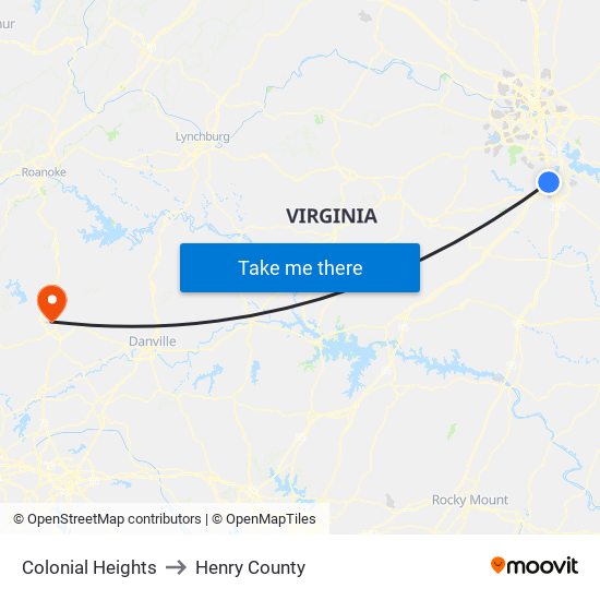 Colonial Heights to Henry County map