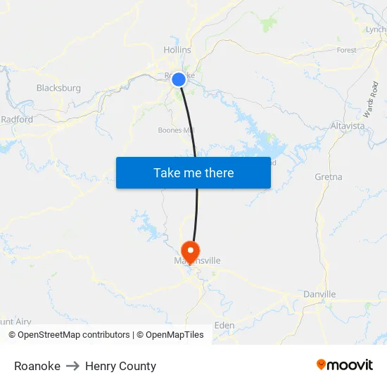 Roanoke to Henry County map