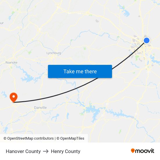 Hanover County to Henry County map