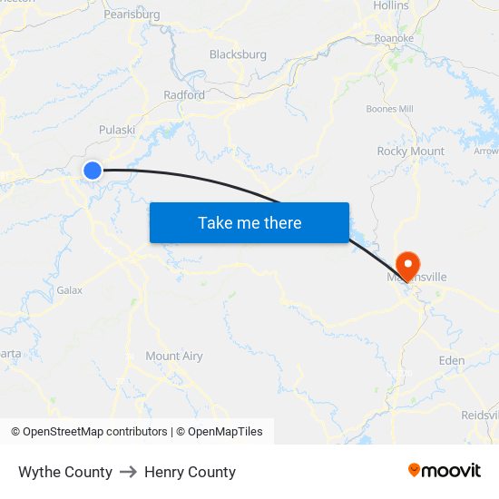 Wythe County to Henry County map