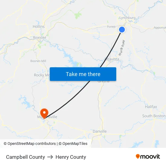 Campbell County to Henry County map