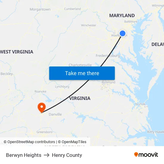 Berwyn Heights to Henry County map