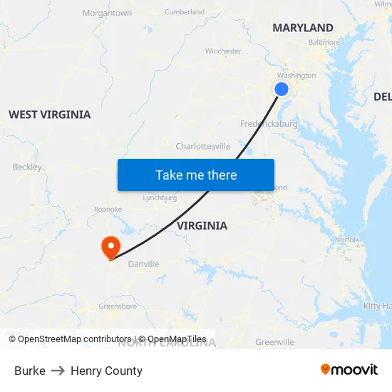 Burke to Henry County map