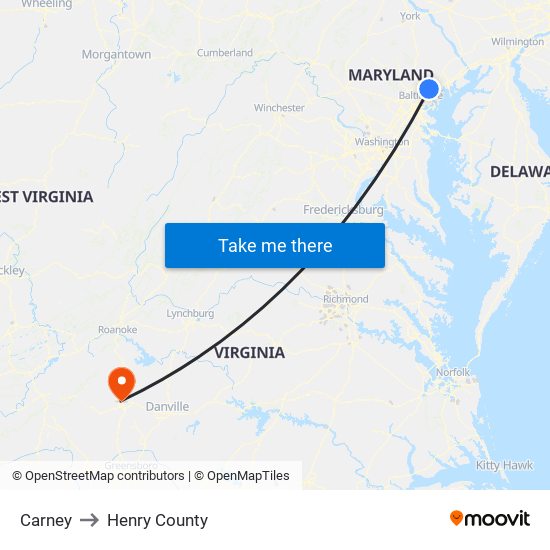 Carney to Henry County map