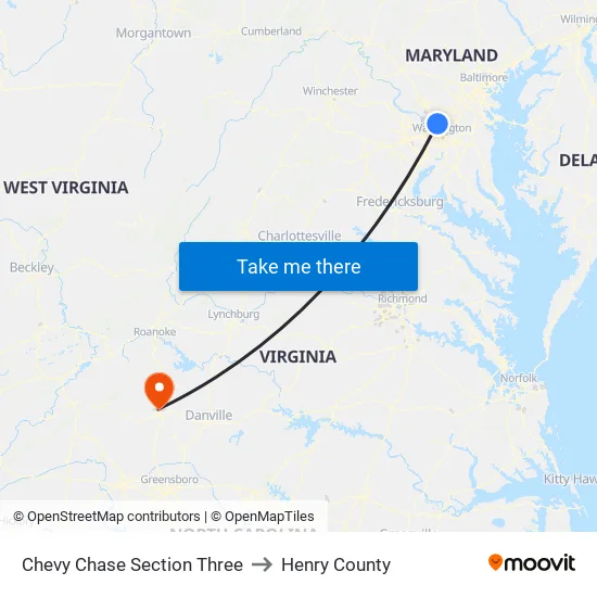 Chevy Chase Section Three to Henry County map