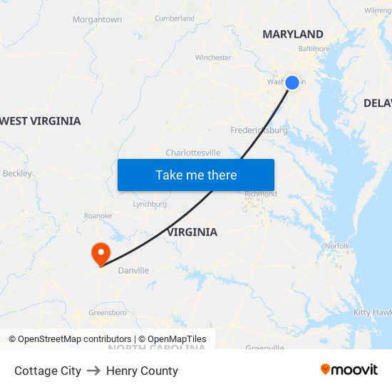 Cottage City to Henry County map