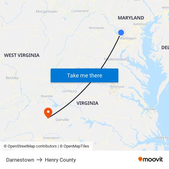 Darnestown to Henry County map