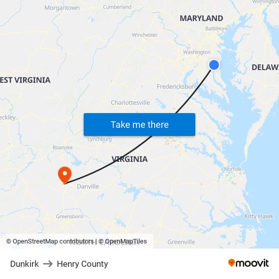 Dunkirk to Henry County map