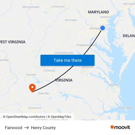 Fairwood to Henry County map