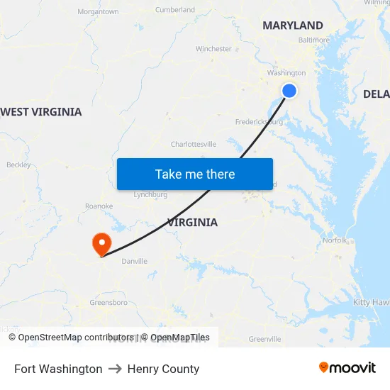 Fort Washington to Henry County map