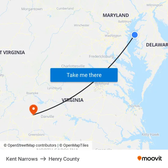 Kent Narrows to Henry County map