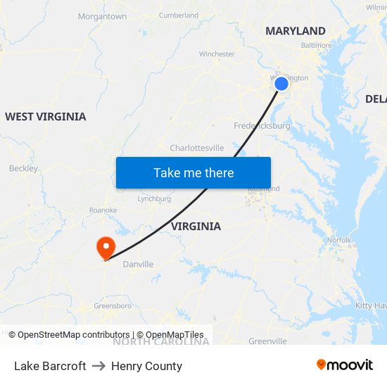 Lake Barcroft to Henry County map