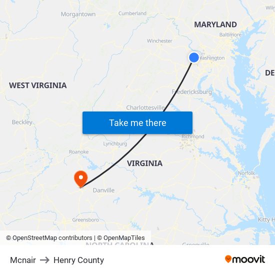 Mcnair to Henry County map