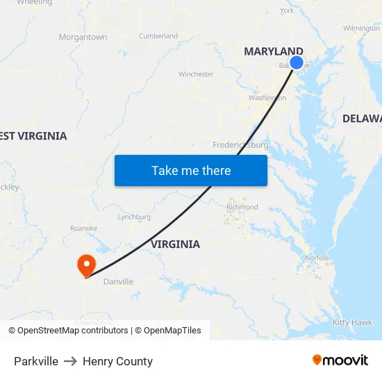 Parkville to Henry County map