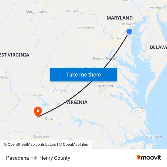 Pasadena to Henry County map