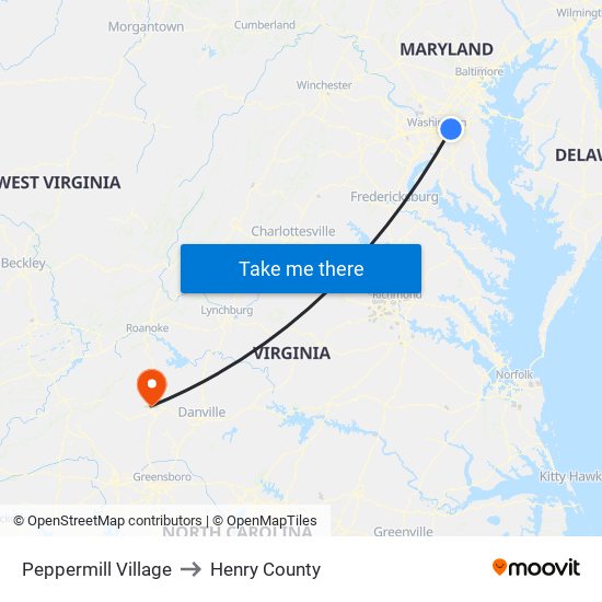 Peppermill Village to Henry County map