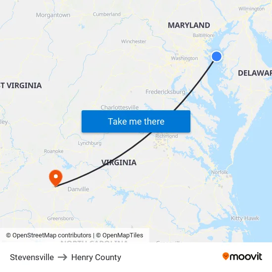 Stevensville to Henry County map