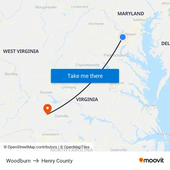 Woodburn to Henry County map