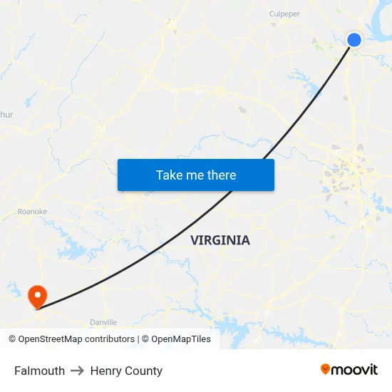 Falmouth to Henry County map