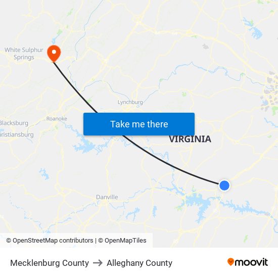 Mecklenburg County to Alleghany County map