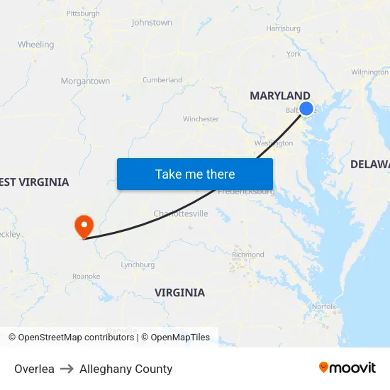 Overlea to Alleghany County map