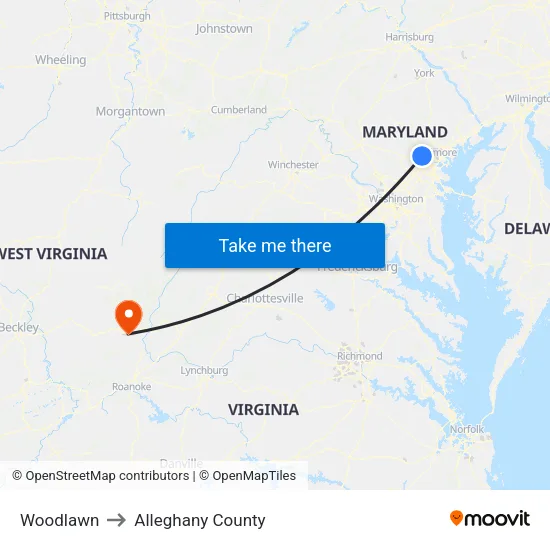 Woodlawn to Alleghany County map