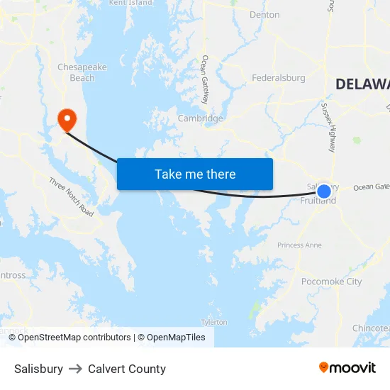 Salisbury to Calvert County map
