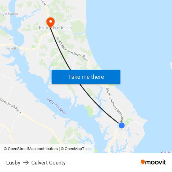 Lusby to Calvert County map