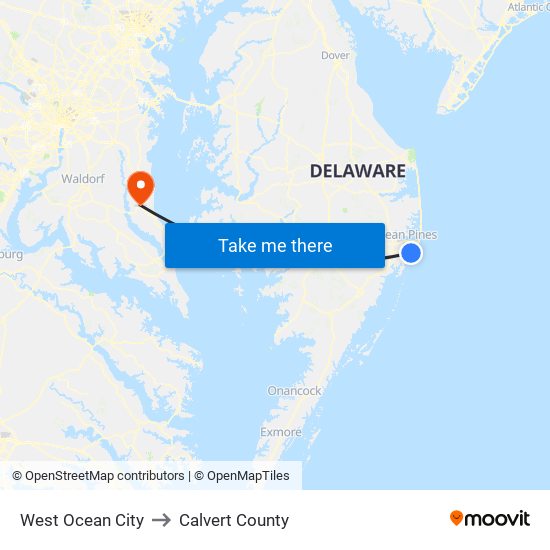 West Ocean City to Calvert County map