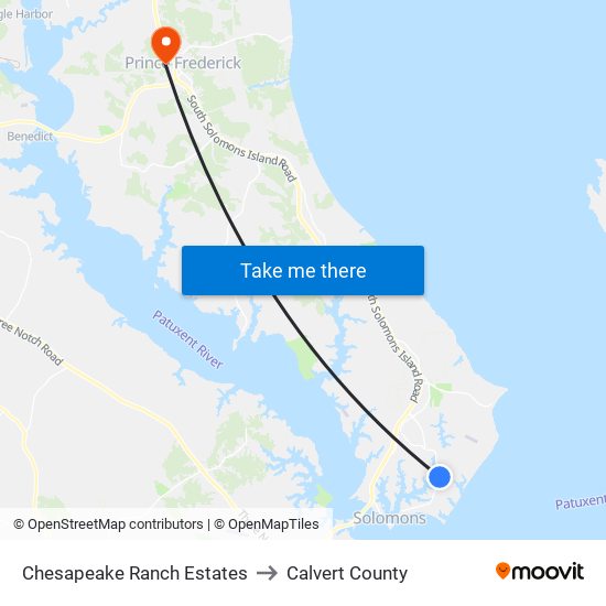 Chesapeake Ranch Estates to Calvert County map