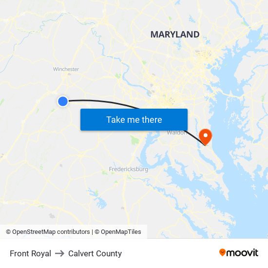 Front Royal to Calvert County map