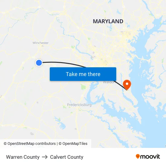 Warren County to Calvert County map