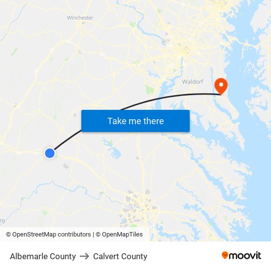Albemarle County to Calvert County map