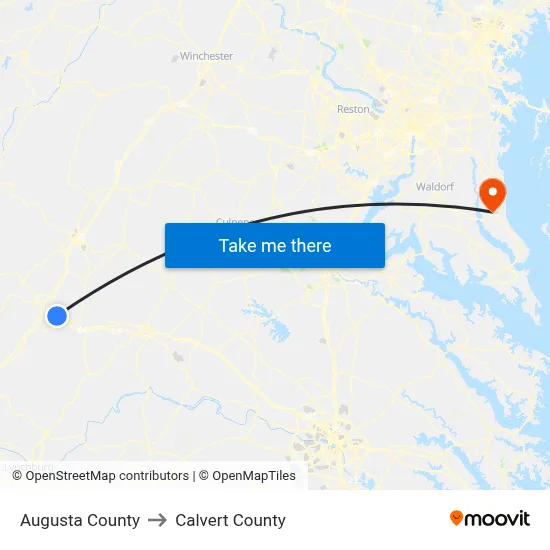 Augusta County to Calvert County map